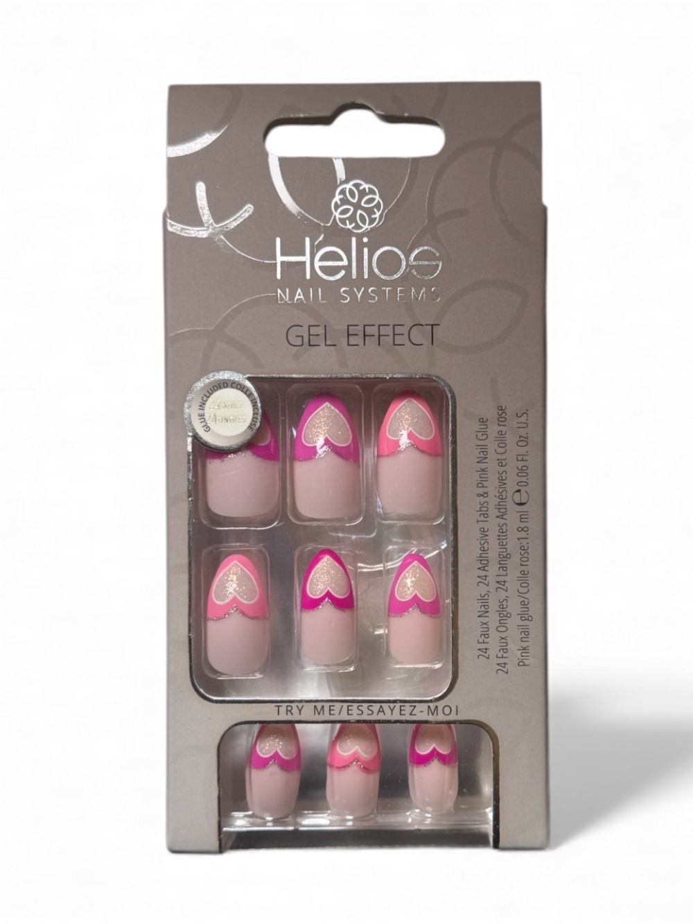 Helios Gel Effect Press-On Nails in Pink Heart Accent